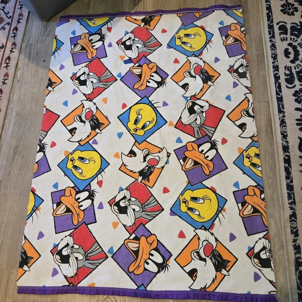 Vintage Looney Tunes 1994 Toddler‎ Throw Blanket Bedspread 44x59